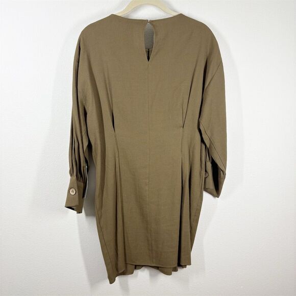 ZARA Khaki Pleated Dress with Buttons Size M‎ Green Long Sleeve Tunic Length NWT - Picture 11 of 15